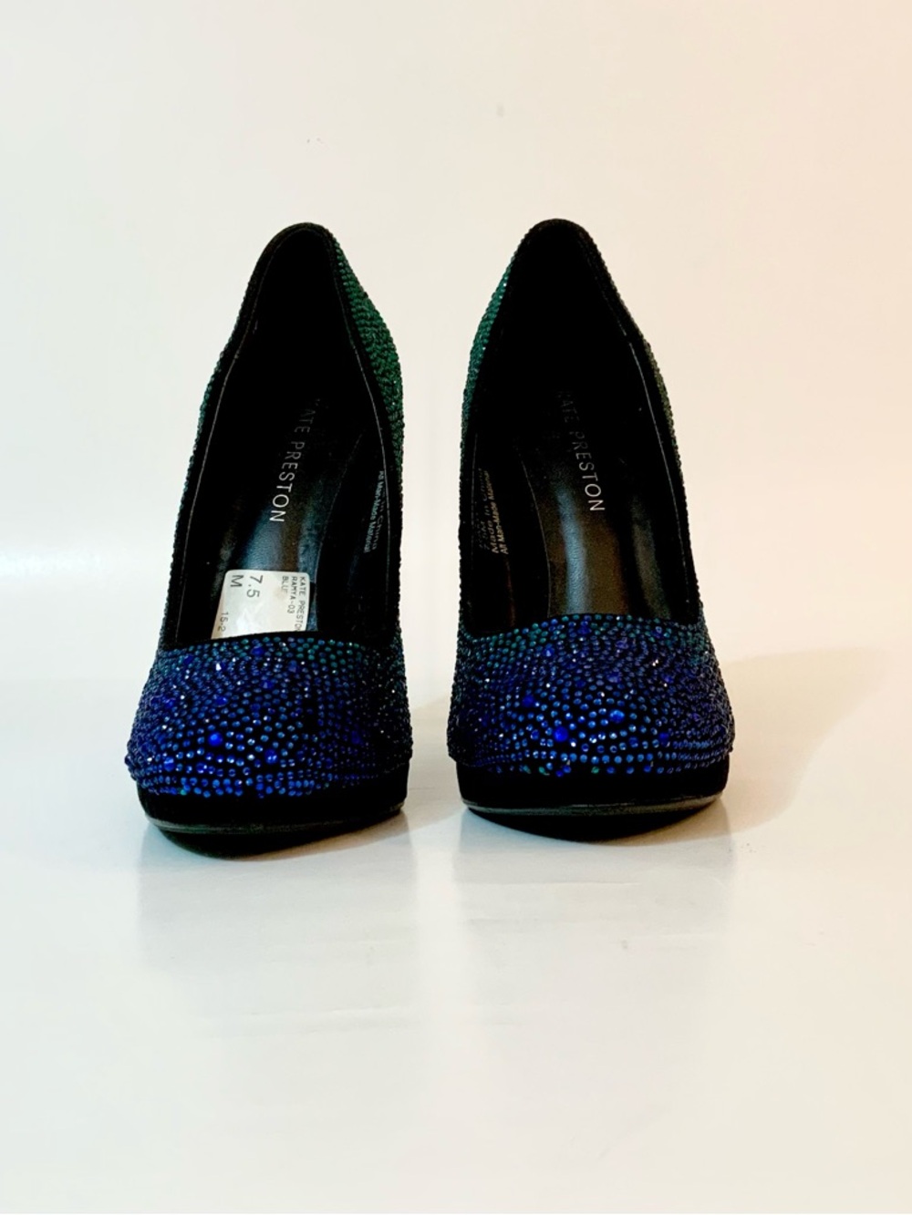Kate Preston Teal & Blue Crystal High Heel Pumps - Picture 5 of 11